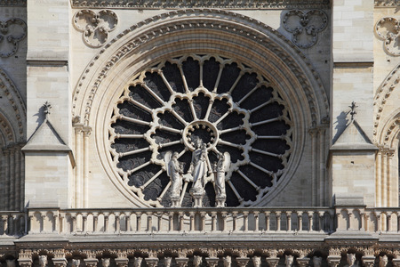 Stained facade window of Notre Dame de Paris, Franceの写真素材
