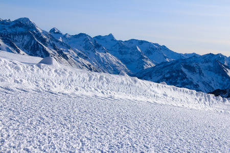 Slope on the skiing resort in Alps, close-up