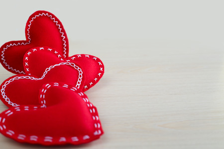 Valentines day hearts on wooden background with copy space
