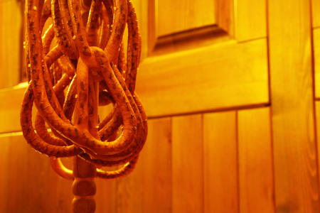 Traditional Czech snack Pretzels in restaurantの写真素材