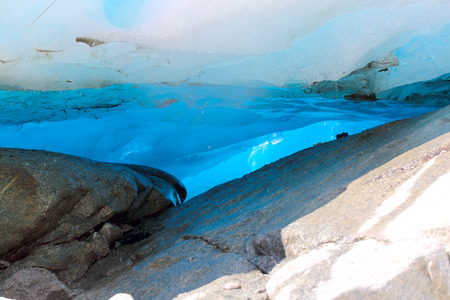 Close-up view at cave in Nigardsbreen Glacier in Jostedalsbreen National Park, Norway