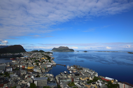 Panoramic View on beautiful Norway city Alesund at summer day, 24-06-2015の写真素材