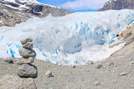 Stack of rocks near Nigardsbreen Glacier in Jostedalsbreen National Park, Norwayの写真素材