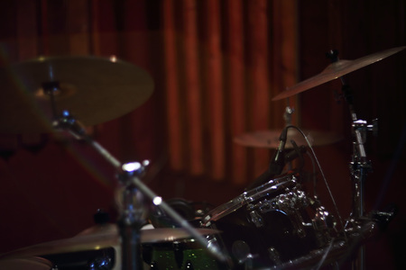 Close up of abtract drum set at recording studio