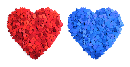 Frame made of paper hearts, isolated on white background, Valentines day conceptの写真素材