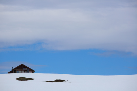 A lonely house on a mountain, spring Norwayの写真素材
