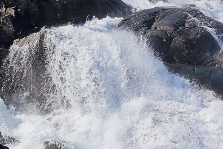 View on Langfossen Langfoss waterfall in summer, Etne, Norwayの写真素材