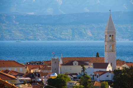 View on sea , mountains , Supetar town in Brac island, Croatia.の写真素材