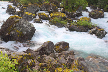 Beautigul powerful Glacial river in summer,  Norway
