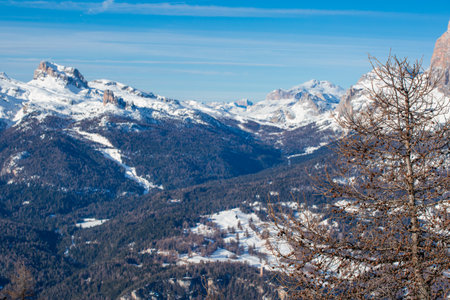Dolomities Dolomiti Italy in wintertime beautiful alps winter mountains Cortina d'Ampezzo Faloria skiing resort areaの写真素材