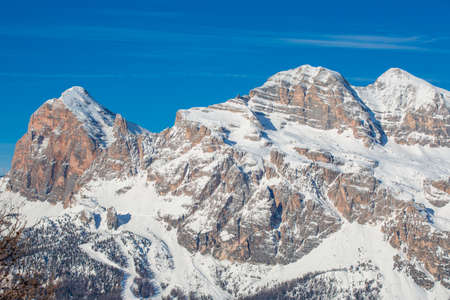 Dolomities Dolomiti Italy in wintertime beautiful alps winter mountains Cortina d'Ampezzo Faloria skiing resort areaの写真素材