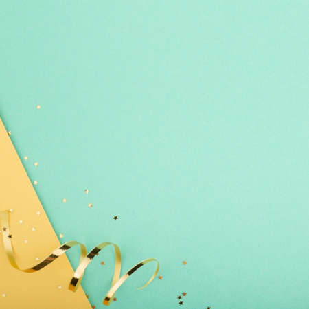 Conceptual minimalistic blue mint golden christmas new year background with copy space for text content design templateの写真素材