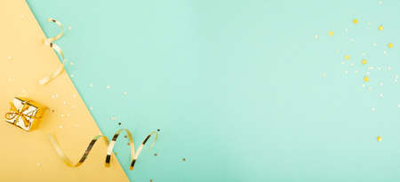 Conceptual minimalistic blue mint golden christmas new year background with copy space for text content design templateの写真素材