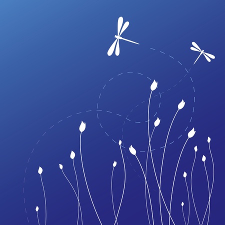 Blue floral background with dragonflyのイラスト素材