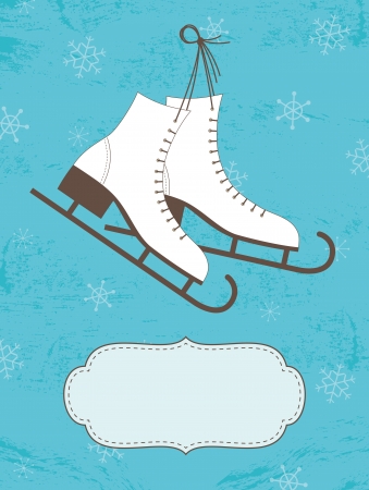 Retro Christmas card with ice skatesのイラスト素材