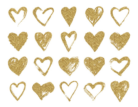 Valentine day gold glitter doodle hearts. Hand drawn hearts brushes for wedding.のイラスト素材