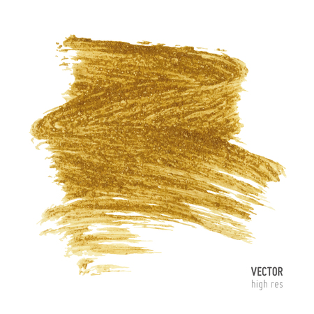 Gold metallic brush stroke. Isolated hand drawn vector brush. Gold glitter texture.のイラスト素材