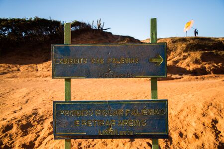 Placa Monumento Natural FalÃ©sias de Morro Brancoの写真素材