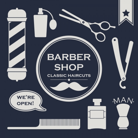 Barbershop vintage symbols set on the dark backgroundのイラスト素材