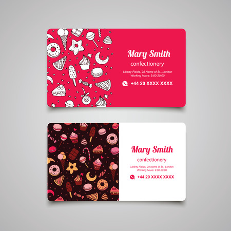 Confectionery business card with sweets and patternのイラスト素材