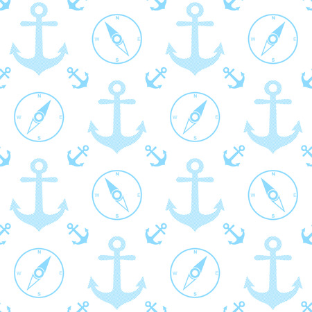 Seamless pattern with marine anchor and wind rose symbolsのイラスト素材