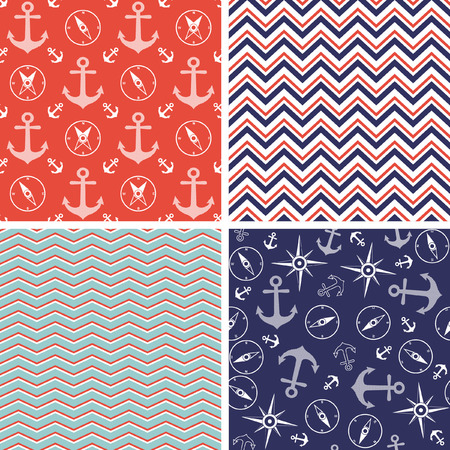 Seamless pattern with marine anchor and wind rose symbolsのイラスト素材