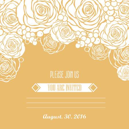 Invitation card with hand drawn golden roses backgroundのイラスト素材