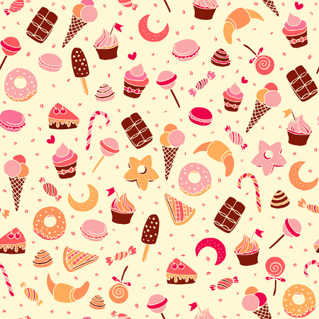 Sweets and baking dessets hand drawn seamless pattenのイラスト素材