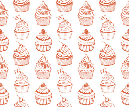 Cupcake baking seamless hand drawn patternのイラスト素材