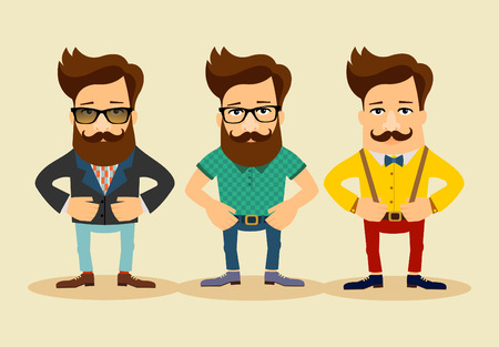 Hipster cartoon characters. Vintage fashion style illustrationのイラスト素材