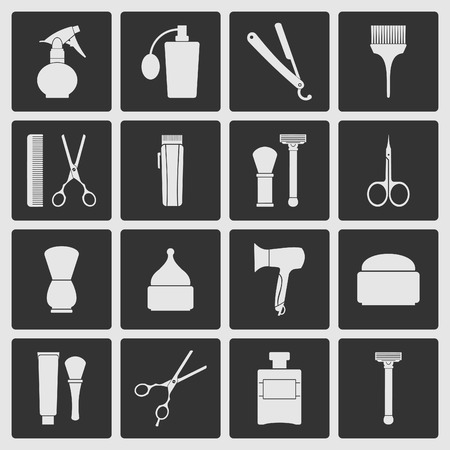 Barber Shop vintage tools icons setのイラスト素材