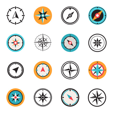 Wind rose compass flat symbols set