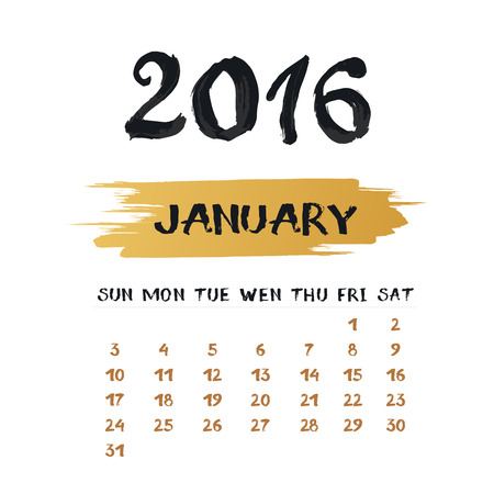 Vector calendar for January 2016. Hand drawn numbers and letters for calendar design.のイラスト素材