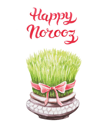 Hand Drawn Greeting Card template with title "Happy Norooz" - the traditional Persian New Year Holiday.の写真素材