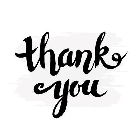 Hand-drawn word "thank you" in black color.  Handwritten lettering with golden ink for posters and greeting cards. Vector calligraphyのイラスト素材