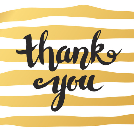 Hand-drawn word "thank you" in gold color. Handwritten lettering with golden lines for posters and greeting cards.のイラスト素材