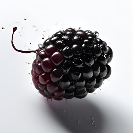 Blackberries with water splashes on white background, ai generativeの素材