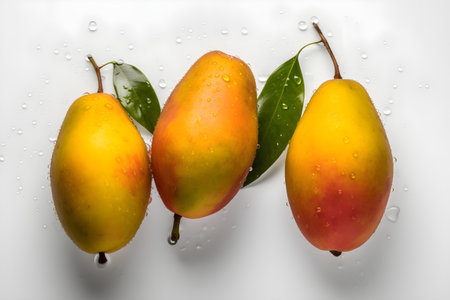 Mangoes with water splashes on white background, ai generativeの素材