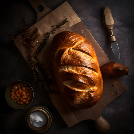 Fresh fragrant bread on the table, ai generativeの素材