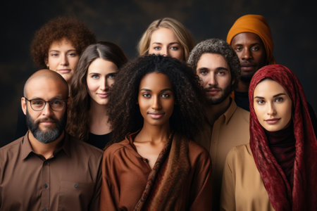 Multiethnic group of young people standing together and looking at cameraの素材