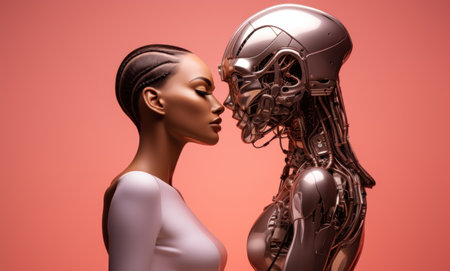 3d rendering of a female robot with a female cyborg headの素材