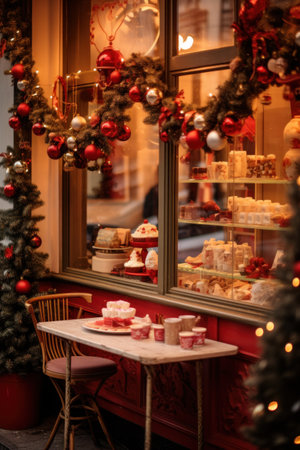 Tasty cakes in cafe on Christmas market in Paris, France.の素材