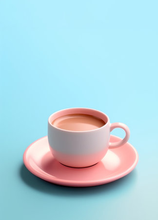 Cup of coffee on a blue background. 3d rendering.の素材