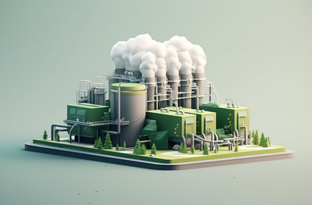 Industrial plant on a gray background. 3d illustration. 3d renderingの素材