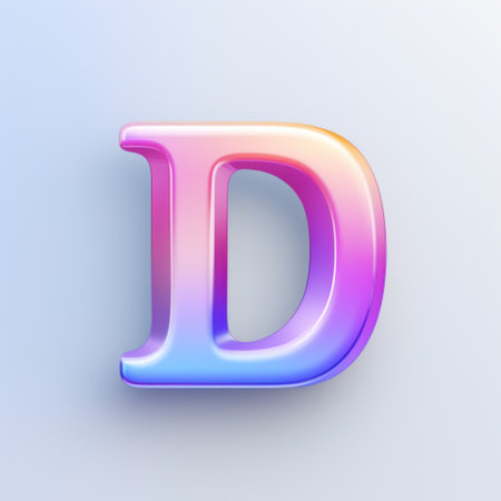 3d letter d uppercase. Glossy font with glossy pink and blue reflectionsの素材