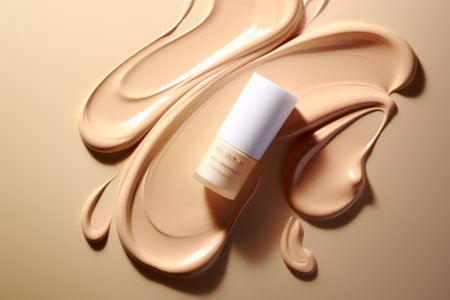 Cosmetic cream bottle on golden background, 3d render. Beauty and skin care conceptの素材