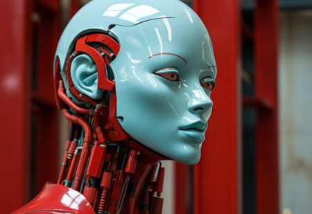 Close up of artificial intelligence robot in Bangkok, Thailand.の素材