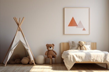 Interior of child room with teepee and toys. 3d renderの素材