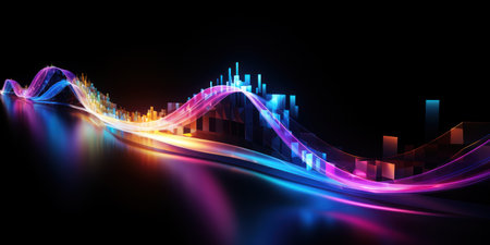 3d render of abstract technology background with glowing lines and bokehの素材