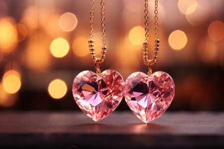 Beautiful heart shaped pendant on bokeh background, closeupの素材